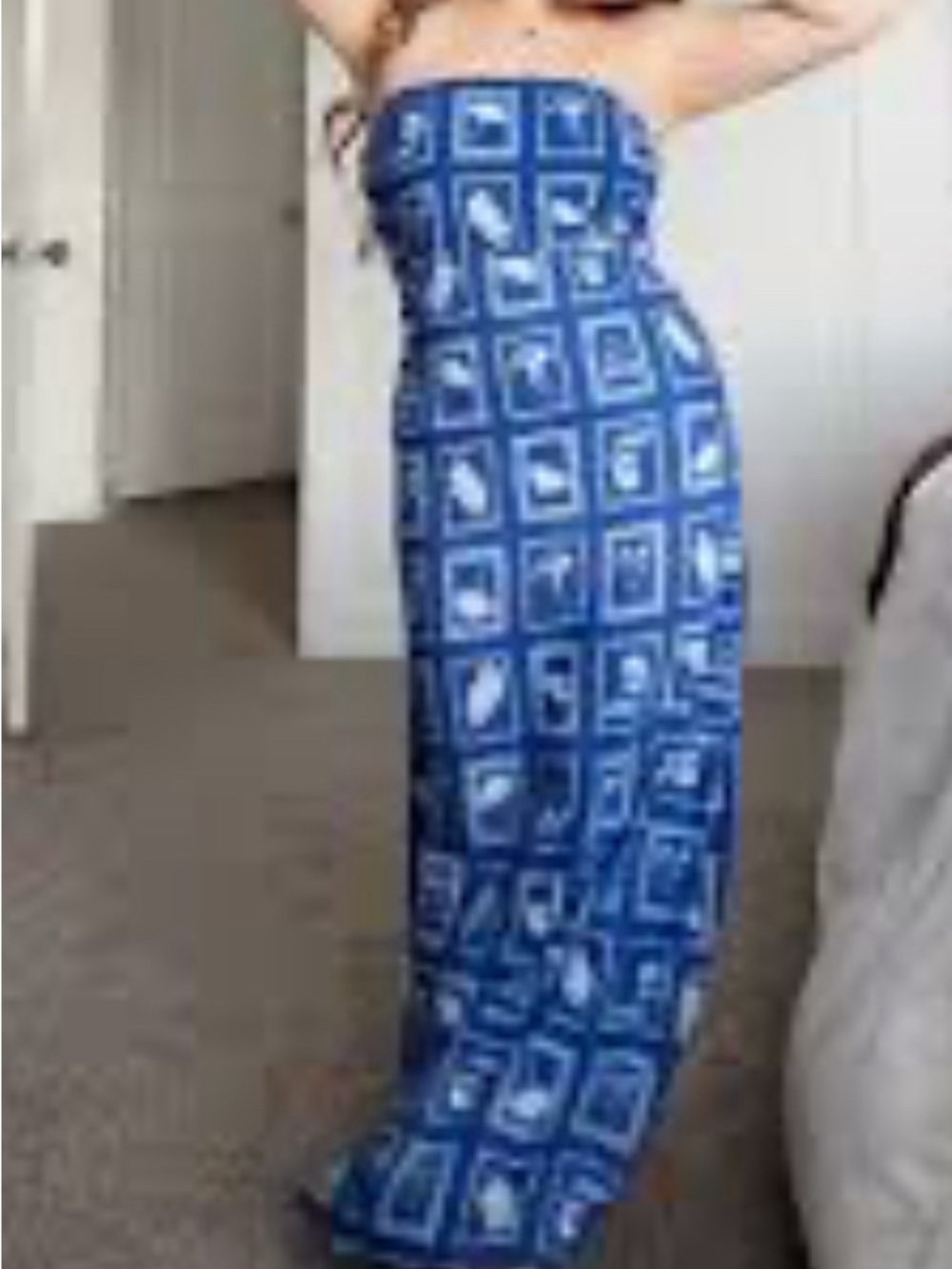 Royal Blue Strapless Printed Maxi Dress